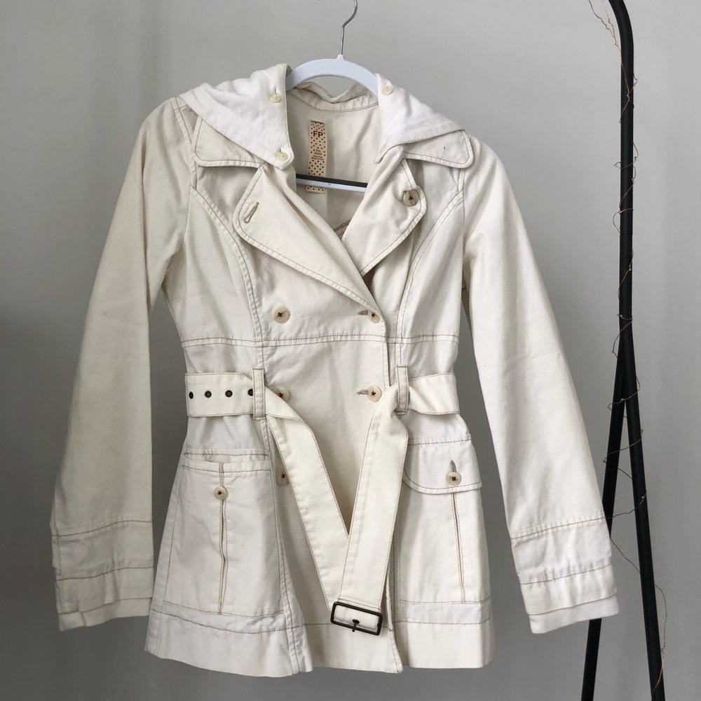 Free People Cream Short Trench Coat